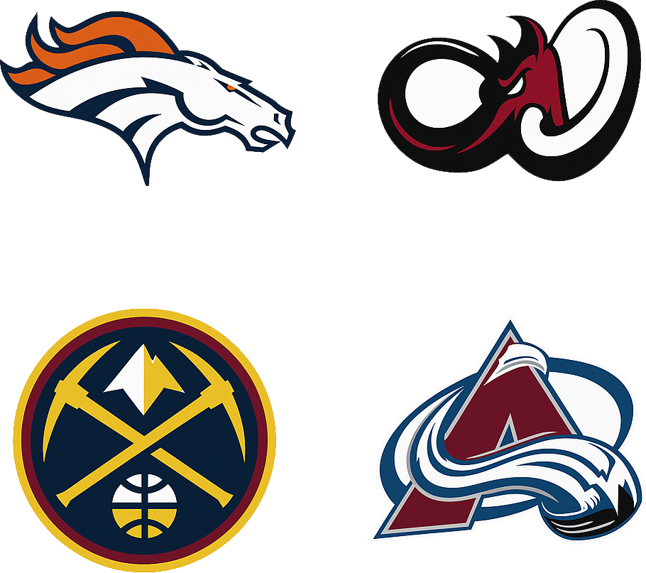 Denver Broncos, Colorado Mammoth, Denver Nuggets, and Colorado Avalanche logos