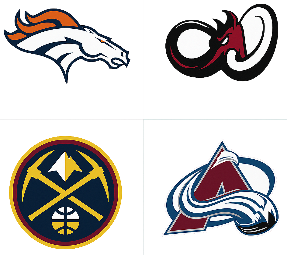 Denver Broncos, Colorado Mammoth, Denver Nuggets, and Colorado Avalanche logos